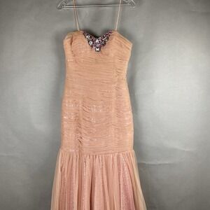 Shimmer by Bari Jay Formal Prom Dress Women 4‎ Peach Tie Back